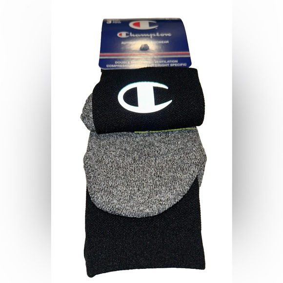 Champion Crew Sock 3 Pair Men’s 6-12 Black Gray Blue w Logo Cushioned NEW $18 - Picture 8 of 11
